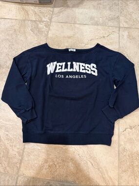 Garage Navy Off-the-Shoulder 'Wellness Los Angeles' Sweatshirt